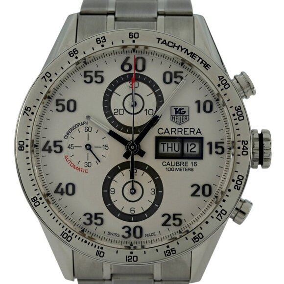 Tag Heuer 43mm Men's Carrera Automatic White Chrono Cal. 16 Watch - Picture 8 of 9